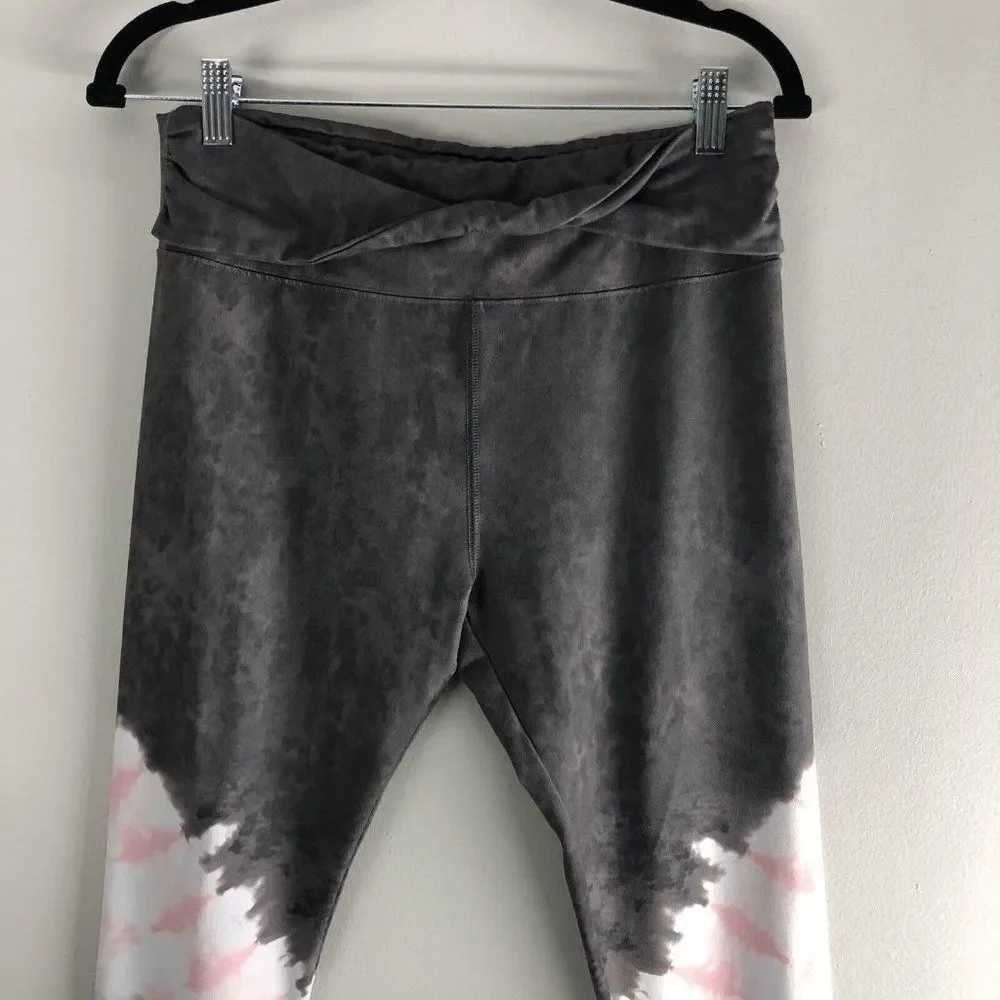 Justice Leggings Youth 20 Plus Gray Pink White Tie Dye Layered Waist Sash Accent